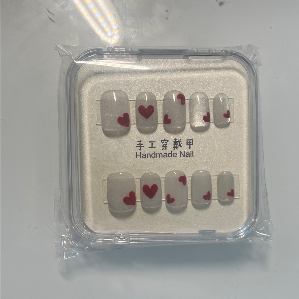 Handmade Nail Set with Red Hearts